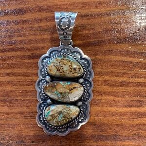Vintage Navajo R. Bennett Sterling Pendant with Boulder Turquoise